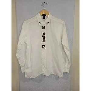 Vtg Croft And Barrow Size 8 Button‎ Down Collared Embroidered Shirt Holiday